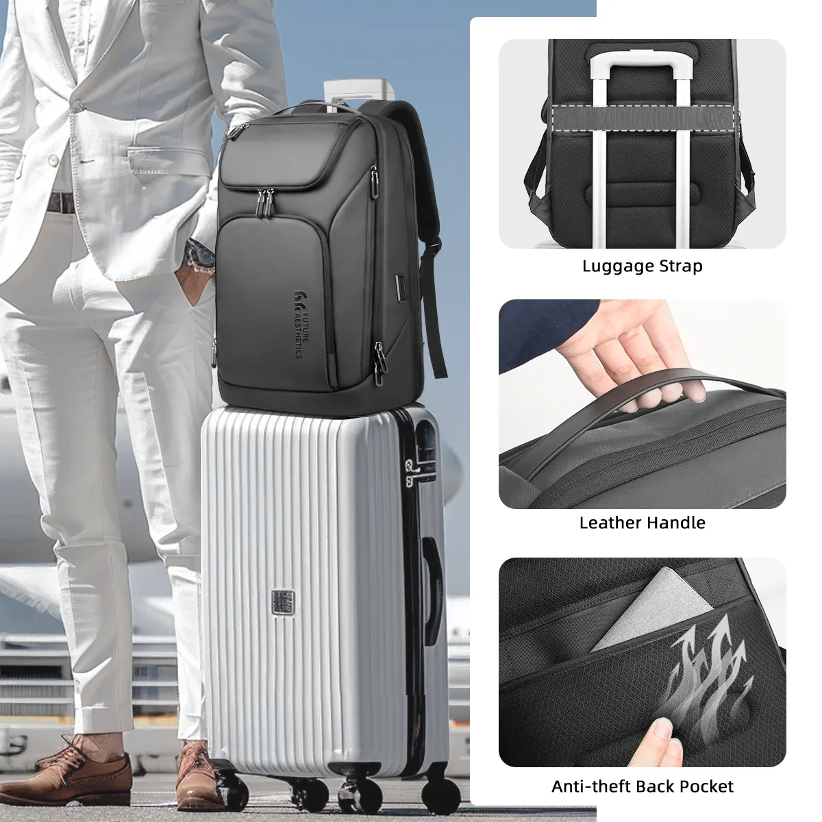 ian-sac à dos d'affaires de voyage pour homme, sac à dos pour ordinateur portable 17 pouces, sac à dos multifonctionnel antivol, sac de jour de week-end, grande capacité