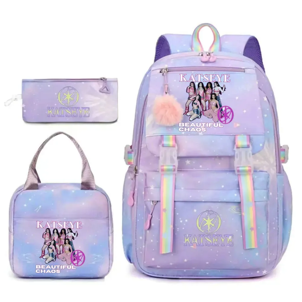 ensemble de sac à dos katseye print avec sac à lunch et trousse à crayons, sac à dos d'extérieur léger et respirant de grande capacité