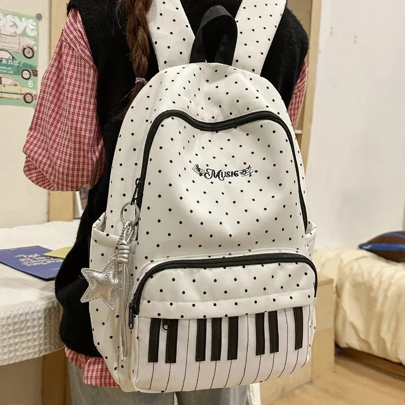 sac à dos imprimé clé de piano, mode décontractée pour jeunes filles, joli sac à dos pour étudiant, grand sac à dos de voyage en nylon imperméable et durable