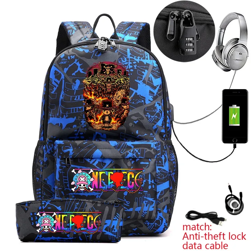 sac à dos antivol pour étudiants avec imprimé tony chopper, avec trousse à crayons, sac à dos décontracté pour garçons, filles et adolescents