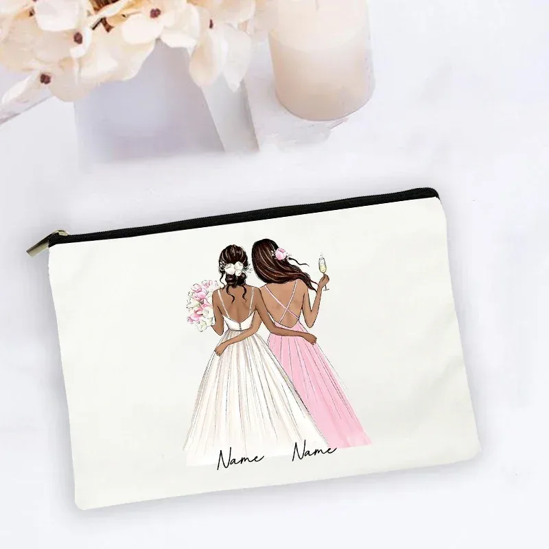trousse de maquillage personnalisée avec nom personnalisé, sacs à cosmétiques, organisateur de toilette de voyage, rangement de mariée, étui de maquillage, cadeaux de demoiselle d'honneur de mariage