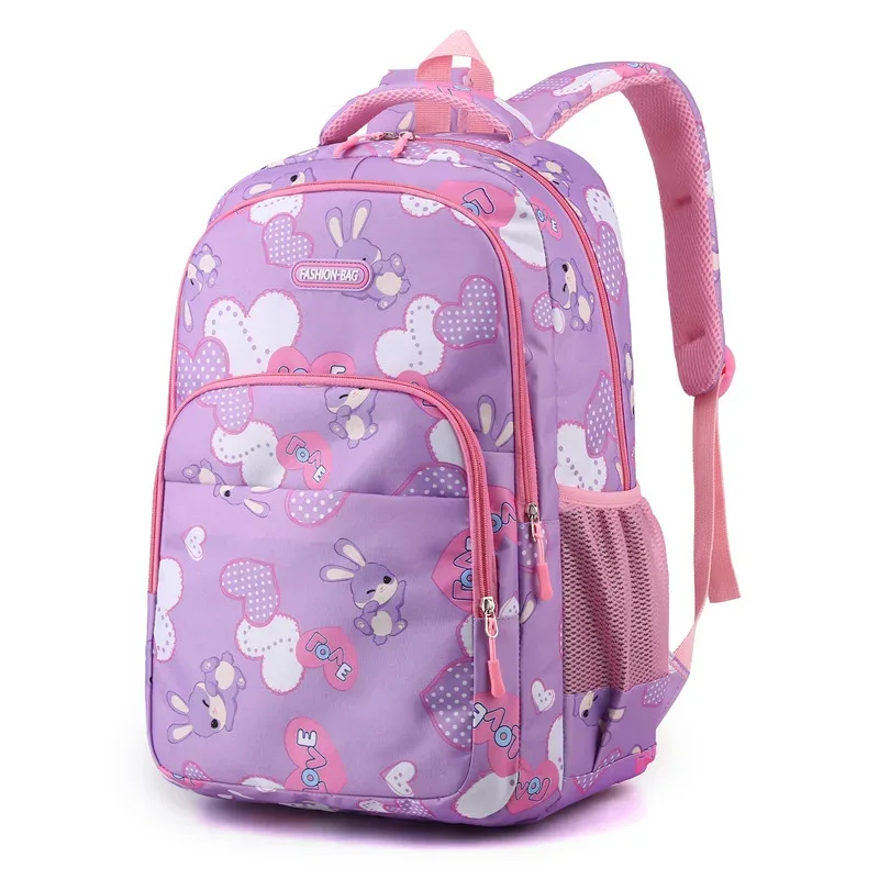 sac à dos lapin mignon pour élèves du primaire et du collège, sacs à double épaule imprimés à motif de dessin animé doux, cadeaux pour filles