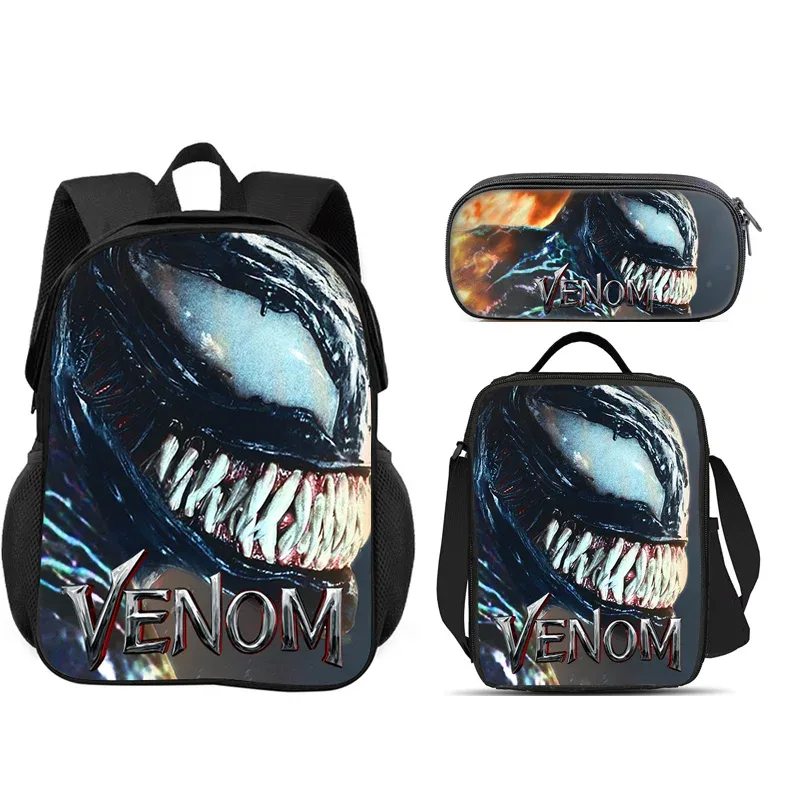 ensemble scolaire venom 3 pièces : sac à dos + trousse à crayons + sac à lunch, sac à dos scolaire tendance, cadeau pour enfants, pratique et multifonctionnel