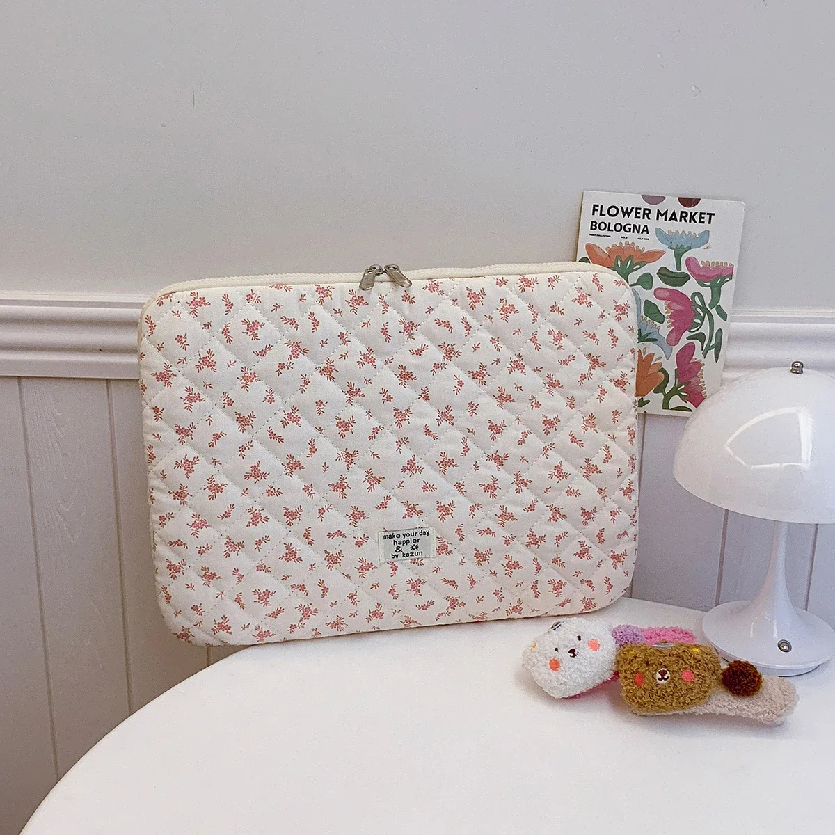 pour ordinateur portable de 11 pouces, 14 pouces, 15 pouces, 1 pièce, sac d'ordinateur portable chic à imprimé floral matelassé, étui de protection, housse pour ordinateur portable, sac pour ordinateur