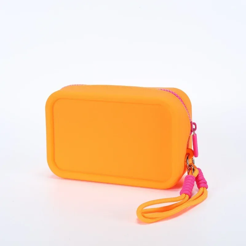 sac de rangement en silicone pour cosmétiques avec cordon de poignet tressé, sacs à cosmétiques portables avec cordon, sacs à cosmétiques étanches à fermeture éclair, sac à rouge à lèvres