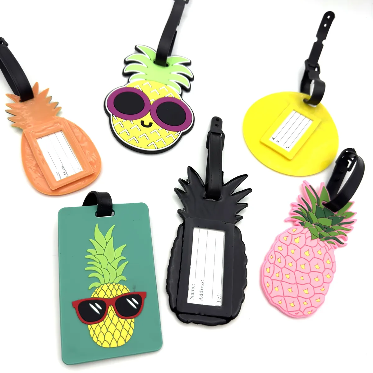 étiquette de valise ananas mignonne, accessoires de voyage, étiquette de bagage en gel de silice, support d'identification de valise, étiquette d'embarquement, 1 pièce/2 pièces/6 pièces