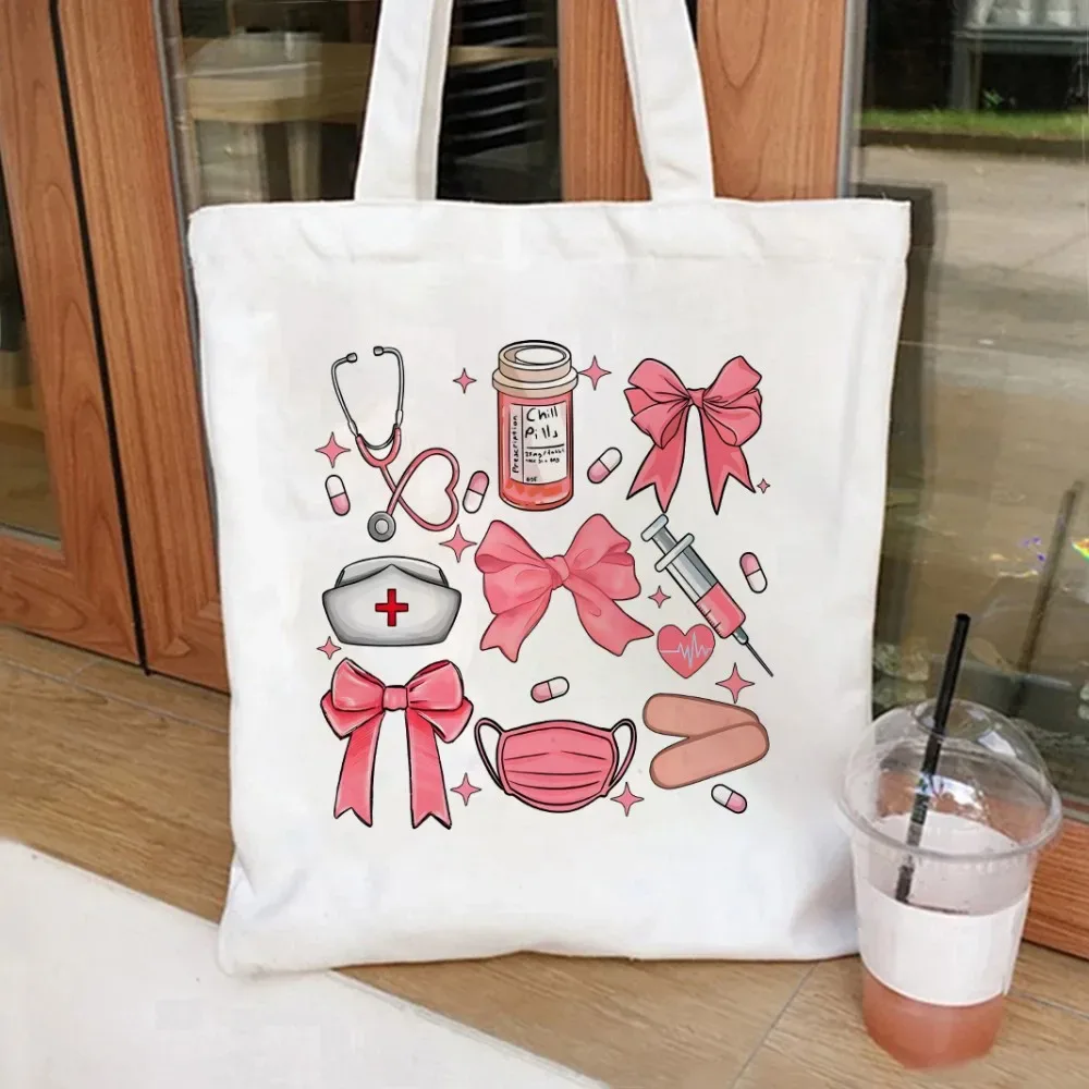 sac fourre-tout en toile nurse coquette bows and such, sac à cosmétiques, sacs de shopping grande capacité, sac à main à bandoulière, sacs à main eco girl
