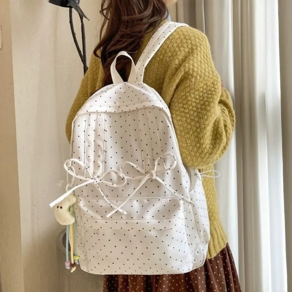 sac à dos tendance à pois grande capacité avec nœud, design minimaliste, durable, léger, pour étudiant, usage quotidien