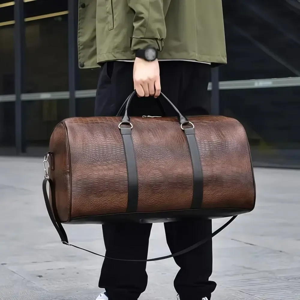 sac de voyage en cuir pu texturé crocodile, bagage de vacances rétro, grande capacité, sac à main durable pour voyage d'affaires, pour hommes et femmes