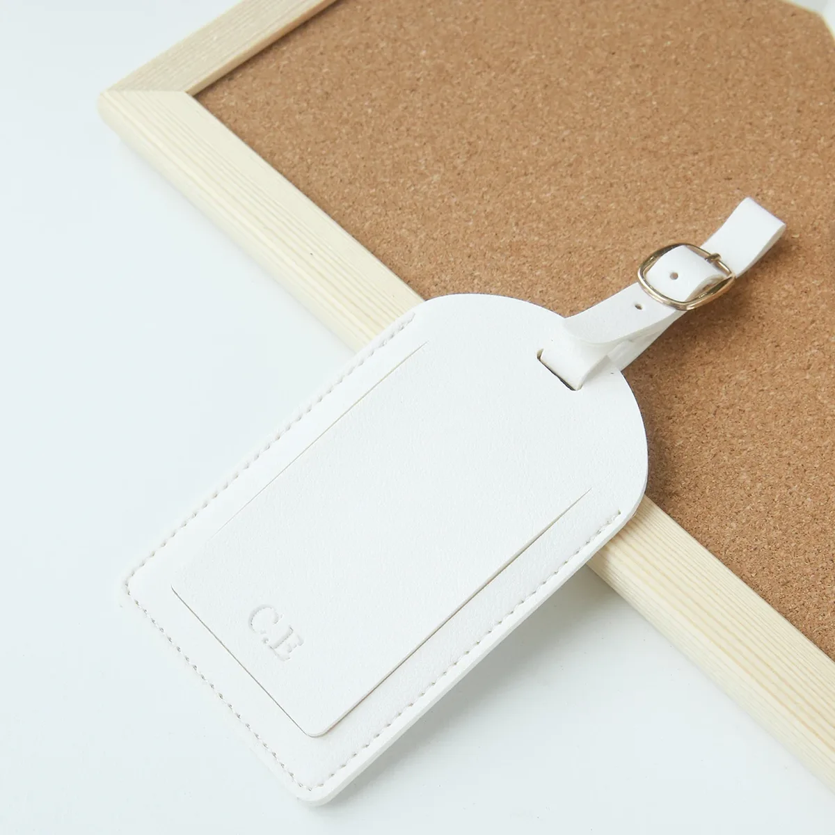 étiquette de bagage en cuir personnalisée avec initiales en relief, boucle réglable, couvercle rabattable pour la confidentialité, étiquette de voyage anti-perte pour valise