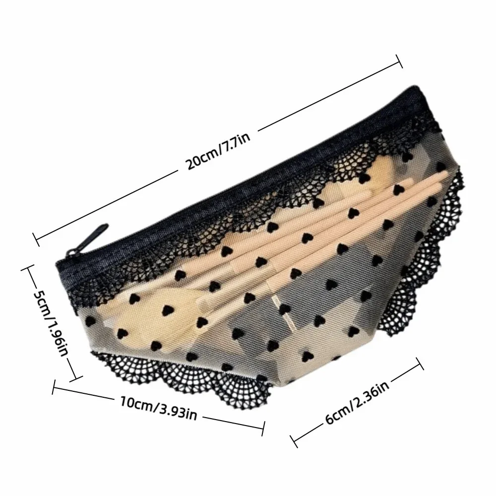 pochette de rangement cosmétique unique en forme de cœur en dentelle transparente, trousse de toilette y2k en maille pour le voyage