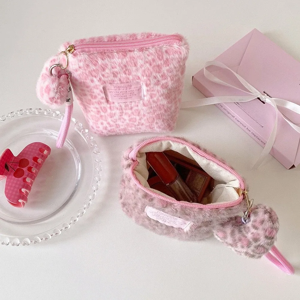 jolie trousse de maquillage à fermeture éclair, porte-monnaie pour rouge à lèvres, imprimé léopard rétro, mini sac cosmétique