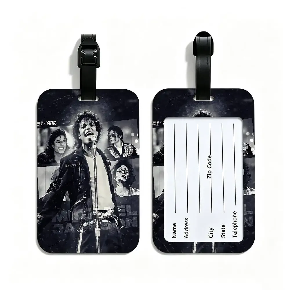 étiquette de bagage m-michael jackson en pvc, étui pour carte d'information, marqueur anti-perte pour sac à dos