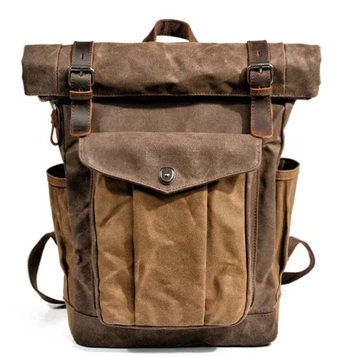 sacs à dos en toile vintage de luxe pour hommes, toile de cire d'huile, sac à dos de voyage en cuir, grands sacs de jour imperméables rétro