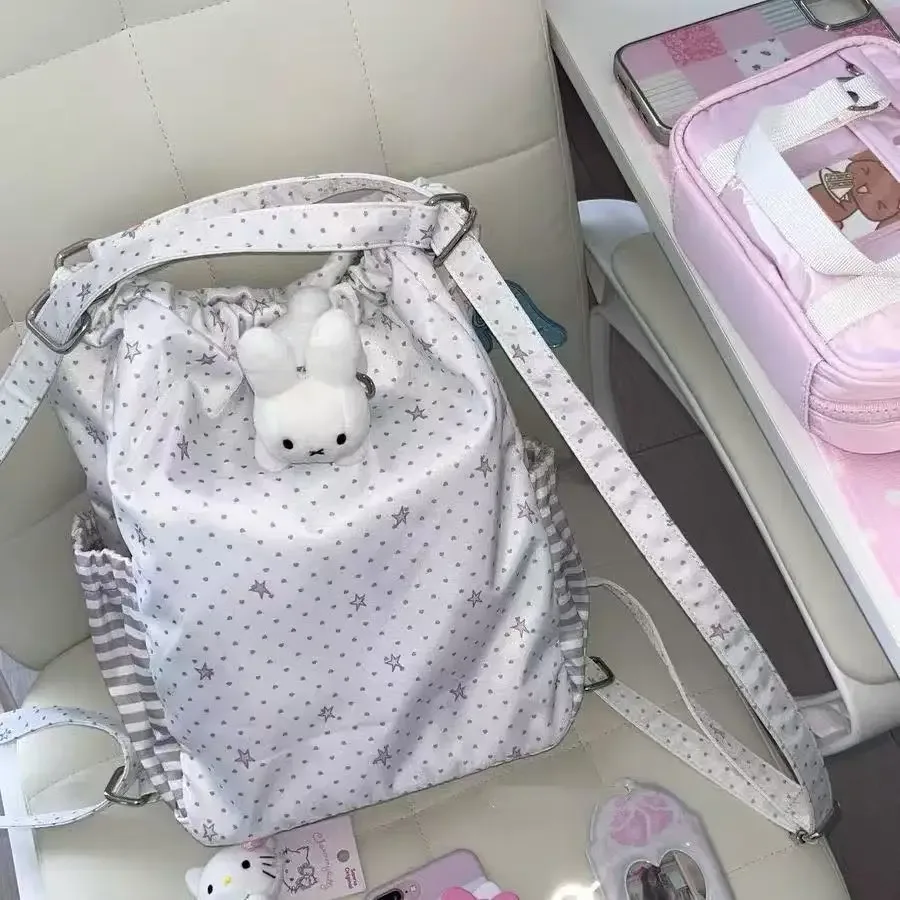 sac à dos à pois pour filles, doux et mignon, ita, sac à bandoulière simple de grande capacité, sac de poupées, sac à dos de banlieue à cordon de serrage, nouvelle collection