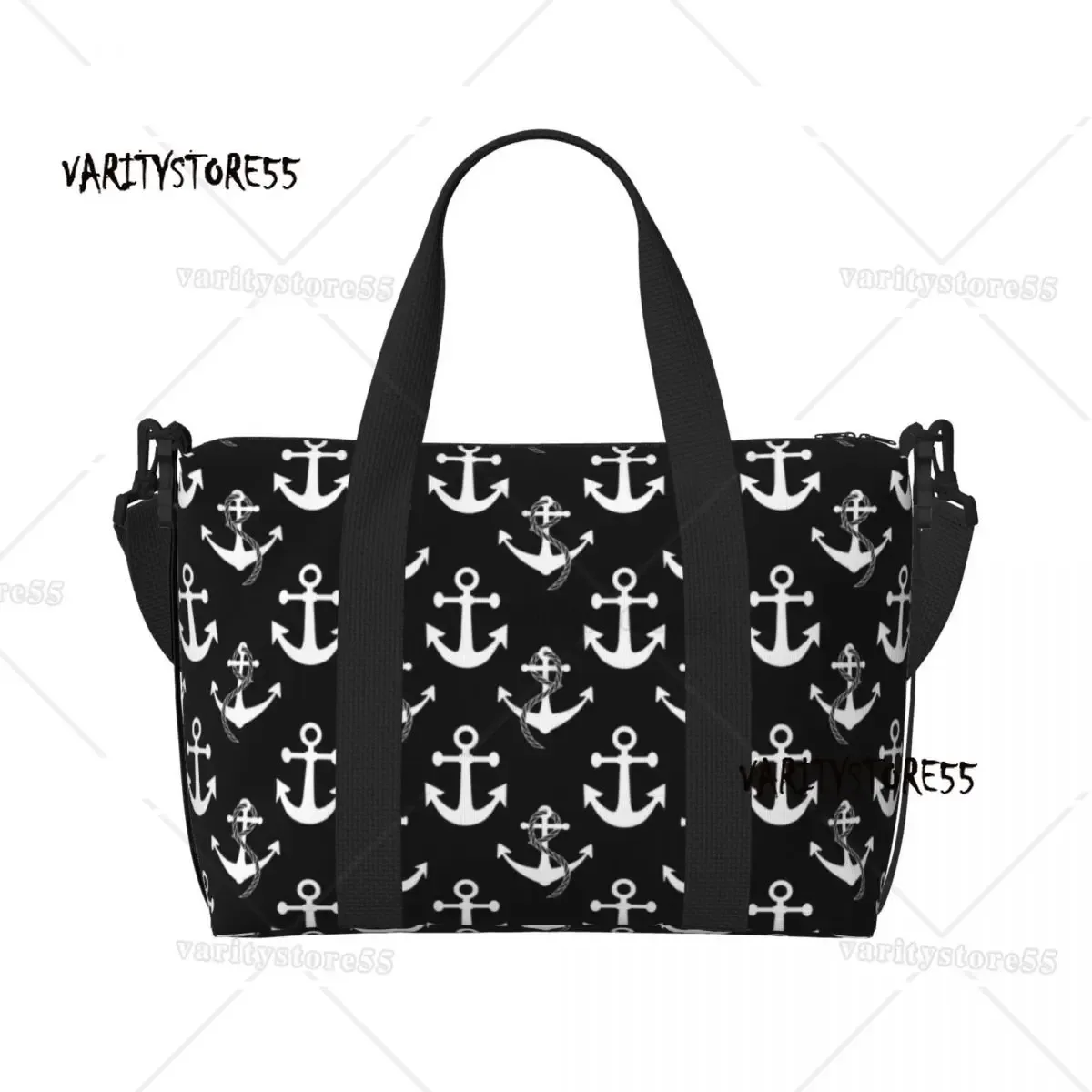 sac fourre-tout de plage personnalisé à rayures bleu marine et ancre blanche pour femmes, fourre-tout extra large pour salle de sport, sacs de shopping de voyage de navigation
