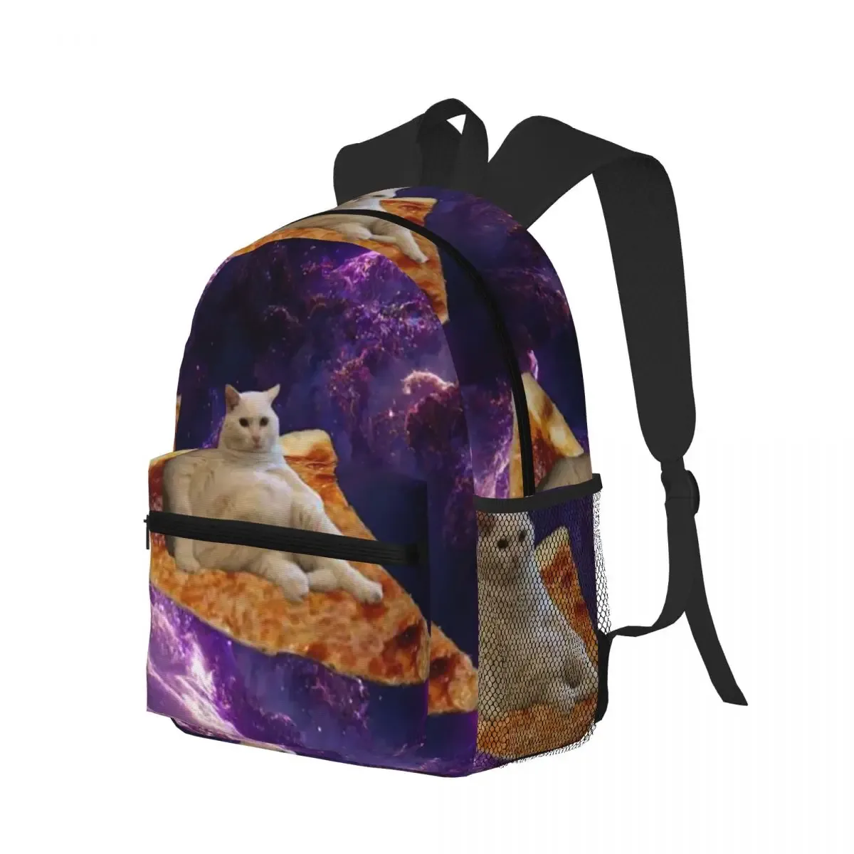 Sac à dos d'école pour étudiants, sac à dos de randonnée et de voyage pour garçons et filles, sac à dos à bandoulière Space Pizza Cat Meme