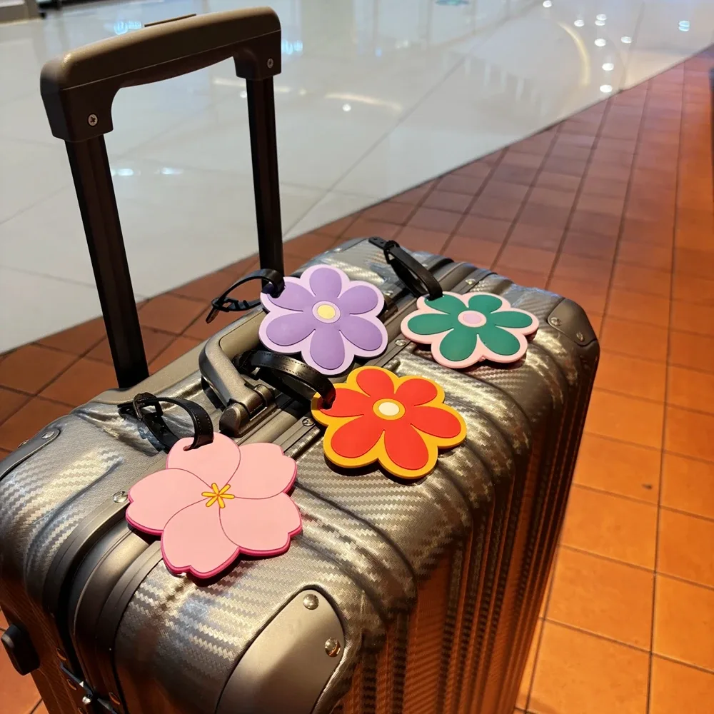 étiquette bagage pvc florale personnalisable rose violet rouge vert centre blanc pendentif anti perte accessoire voyage