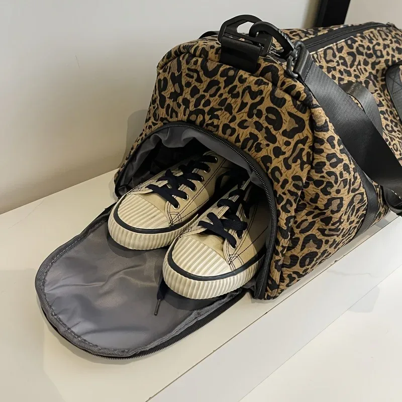 sac fourre-tout tendance à imprimé léopard pour femme, grande capacité, sac de voyage, sac de week-end, sac de nuit avec compartiment à chaussures