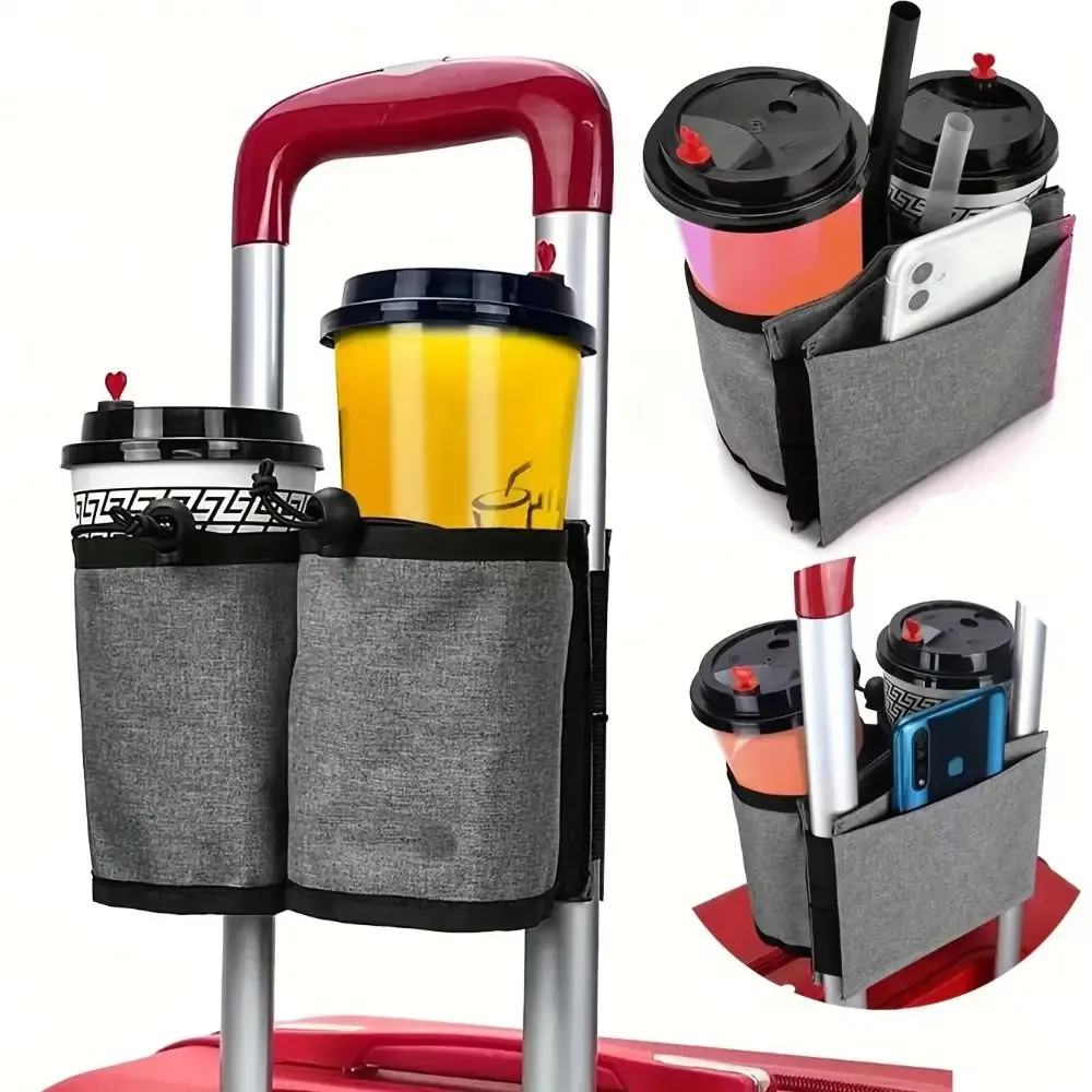 Organisateur de bouteilles avec poignée de bagage, sac en tissu Oxford, valise portable, 2 porte-gobelets, porte-boissons universel, accessoires de voyage