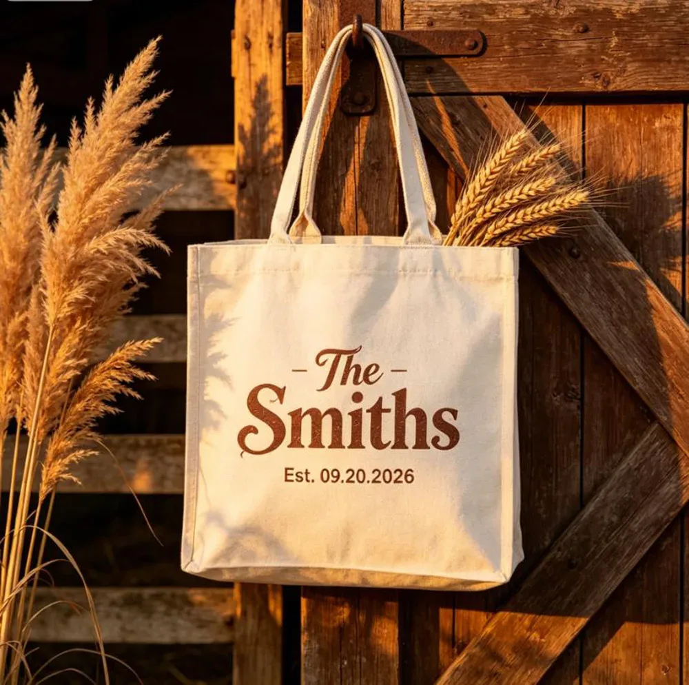 Sac fourre-tout de mariage personnalisé avec logo et nom, grand sac de courses en toile