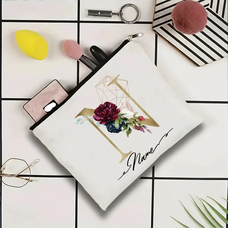 trousse de toilette personnalisée pour femmes avec motif géométrique à motifs de roses, idéale pour les fêtes en plein air ou comme cadeau pour un professeur. sac de rangement pour maquillage.