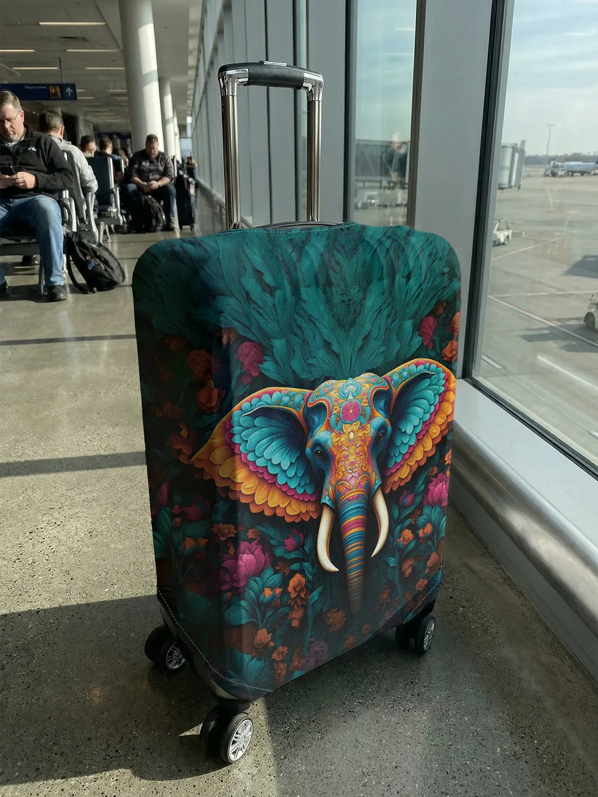 Housse de bagage colorée à imprimé éléphant, adaptée aux bagages de 18 à 32 pouces, manchon pour poignée de bagage, accessoires de voyage