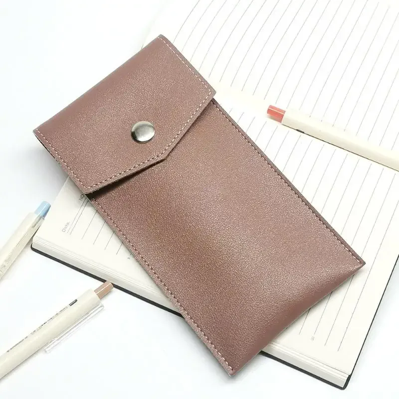 étui à crayons en cuir pu, sac de rangement pour étudiants, sac portable pour lunettes et papeterie, sac de rangement pour stylos de bureau grande capacité.