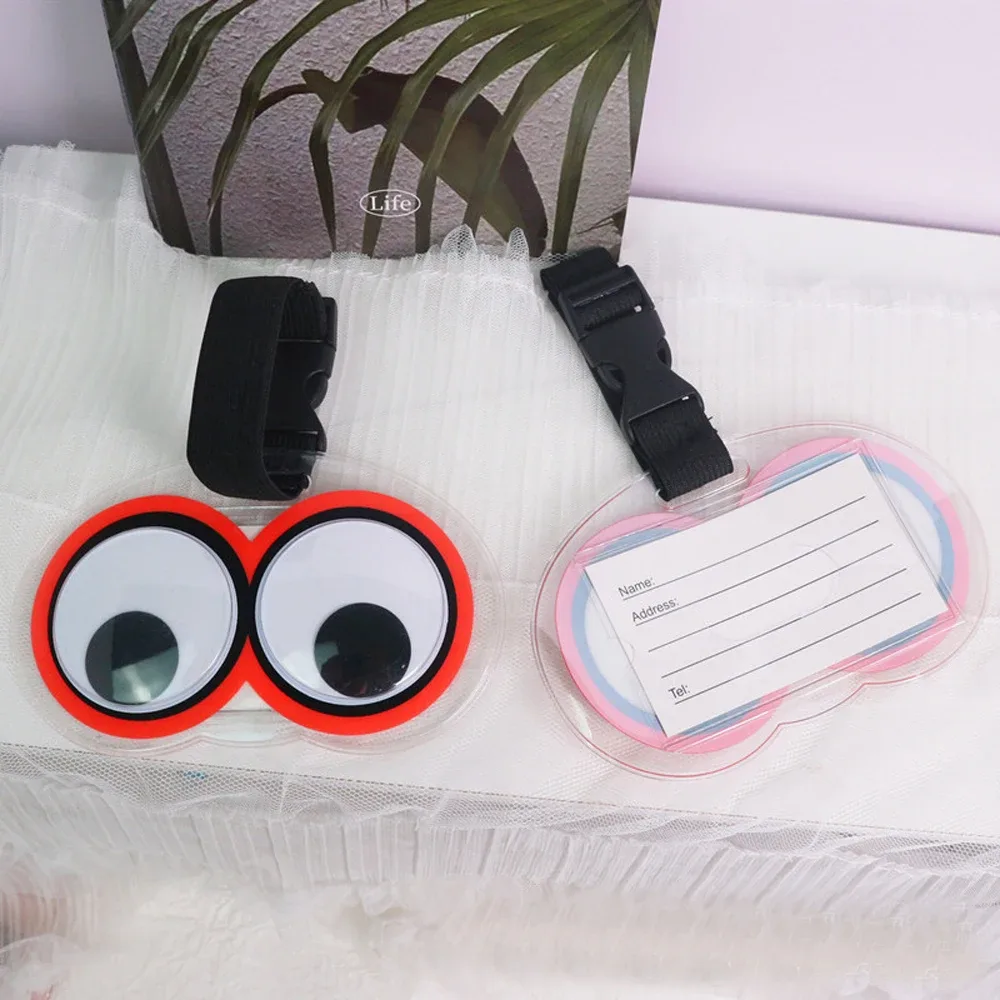 étiquettes de bagages à motifs d'yeux mignons, étiquettes de bagages amusantes avec identification nominative, accessoires de voyage transparents et imperméables