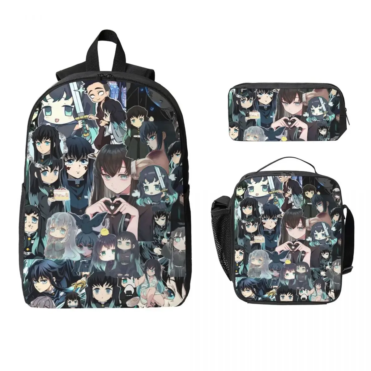 muichiro tokito sac à dos étudiant garçons filles bookbag sac d'école ordinateur portable sacs à bandoulière 3ps sac à déjeuner isolé trousse à crayons