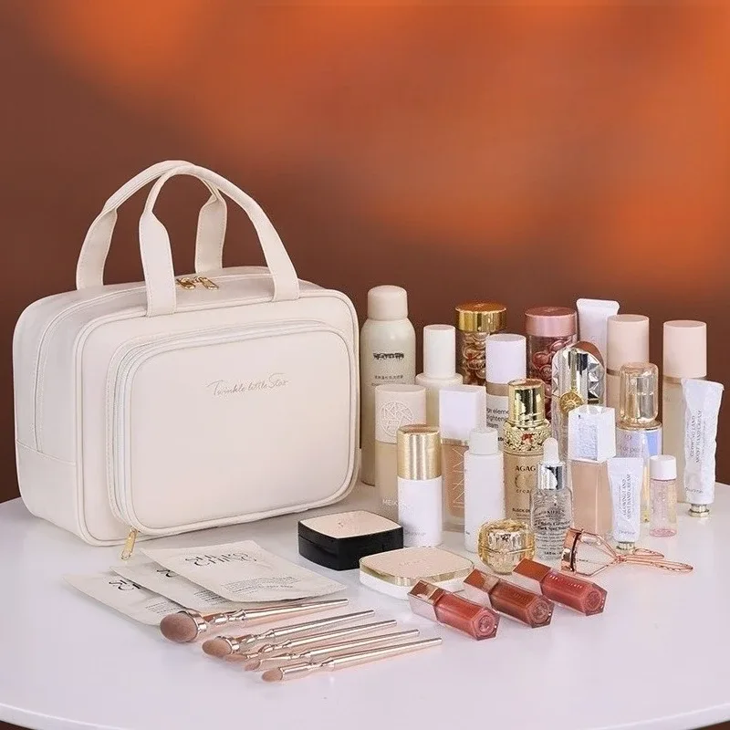 sac de maquillage en pu pour femmes, fourre-tout de mode, organisateur de voyage de grande capacité, pochette de toilette cosmétique, sac de rangement de maquillage portable à fermeture éclair