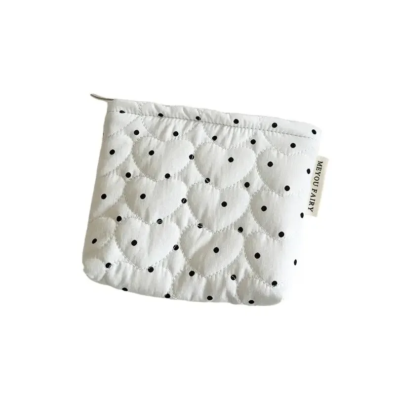 trousse de maquillage matelassée à pois pour femmes et filles, organiseur pour rouge à lèvres et pinceaux, petite et grande pochette cosmétique, idéale pour les voyages