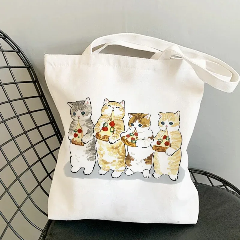 sac kawaii sac blanc sacs porté épaule sacs à provisions sacs à bandoulière en toile pour filles, sac de shopping à la mode, kawaii chats animaux mignons, sac de shopping, fourre-tout décontracté