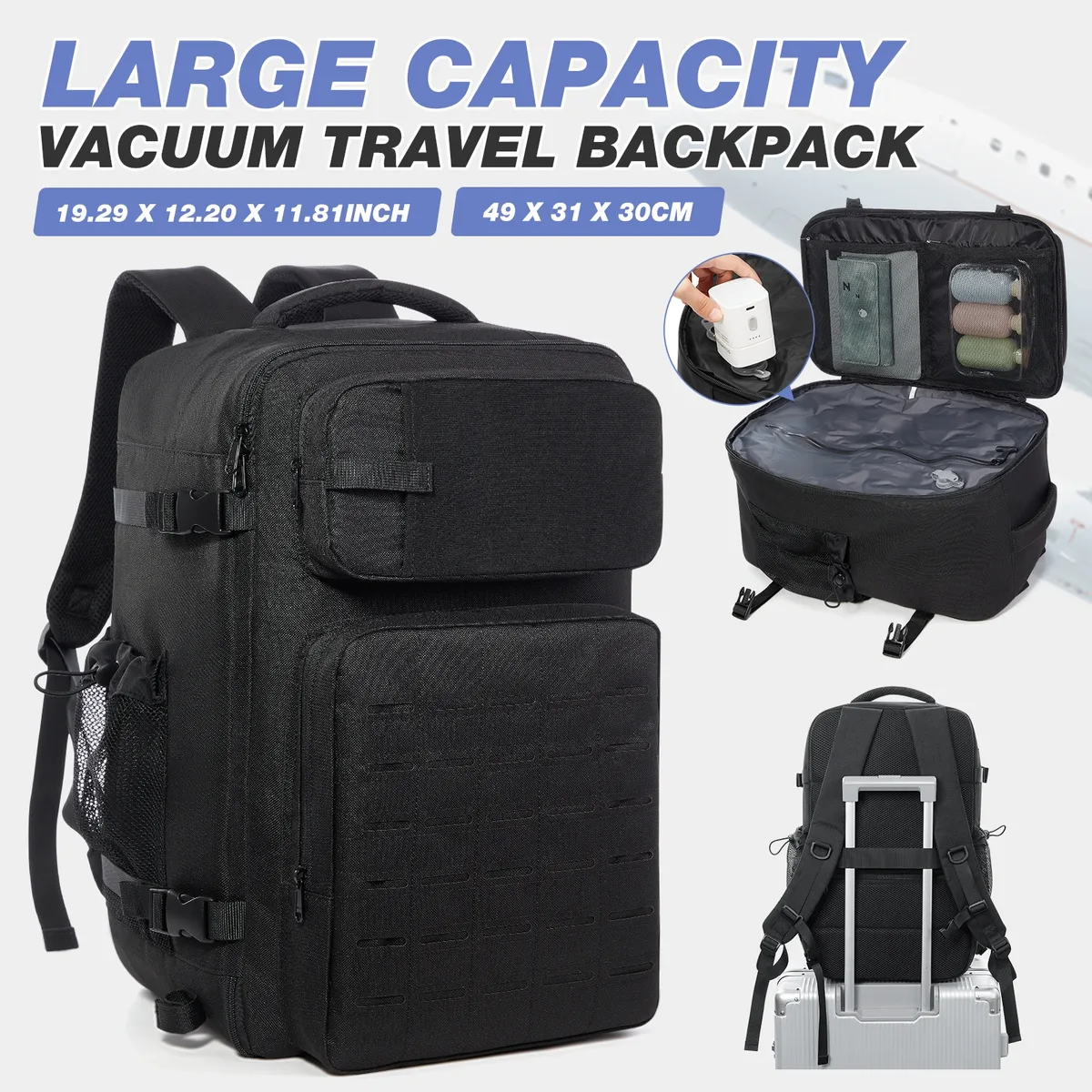 sac à dos de randonnée à compression sous vide pour homme, sac à dos sous vide avec pompe, bagage à main, grande capacité, sac à dos de voyage décontracté