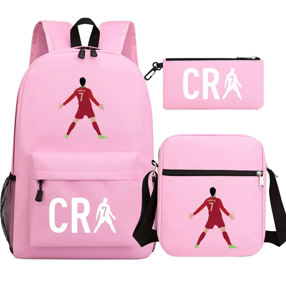 football cr7 cosplay sacs d'école sac à dos scolaire ordinateur portable adolescent garçons filles cartables 3 pièces/ensemble