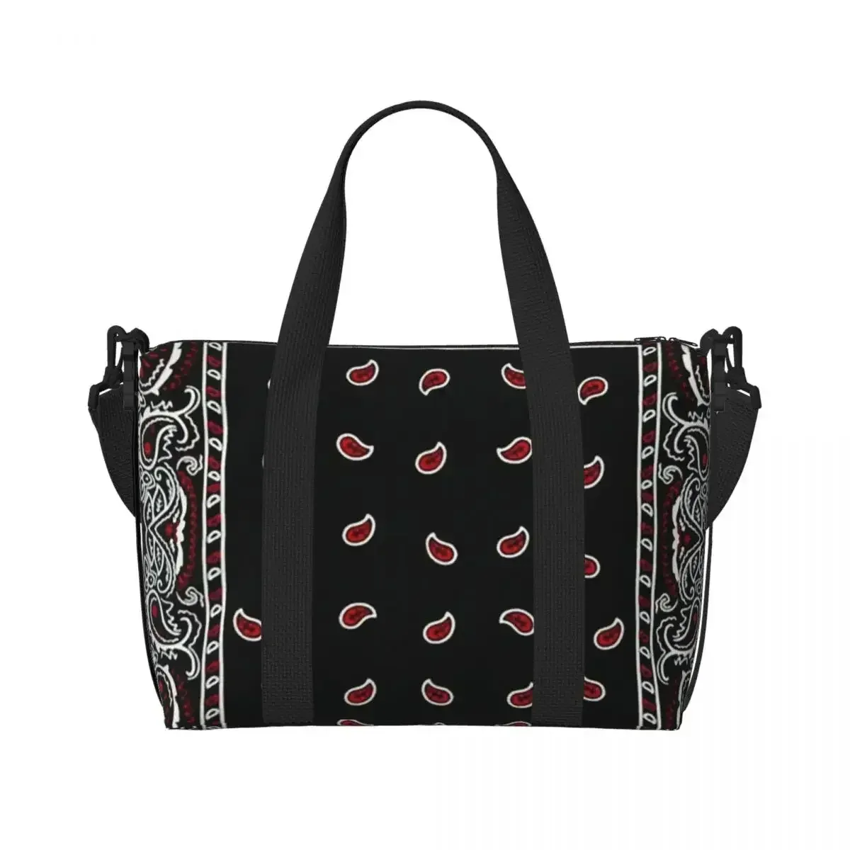sac de voyage de plage à motif paisley coloré noir, grande capacité, sacs fourre-tout pour la gym, le sport, les femmes, le shopping, sac à bandoulière