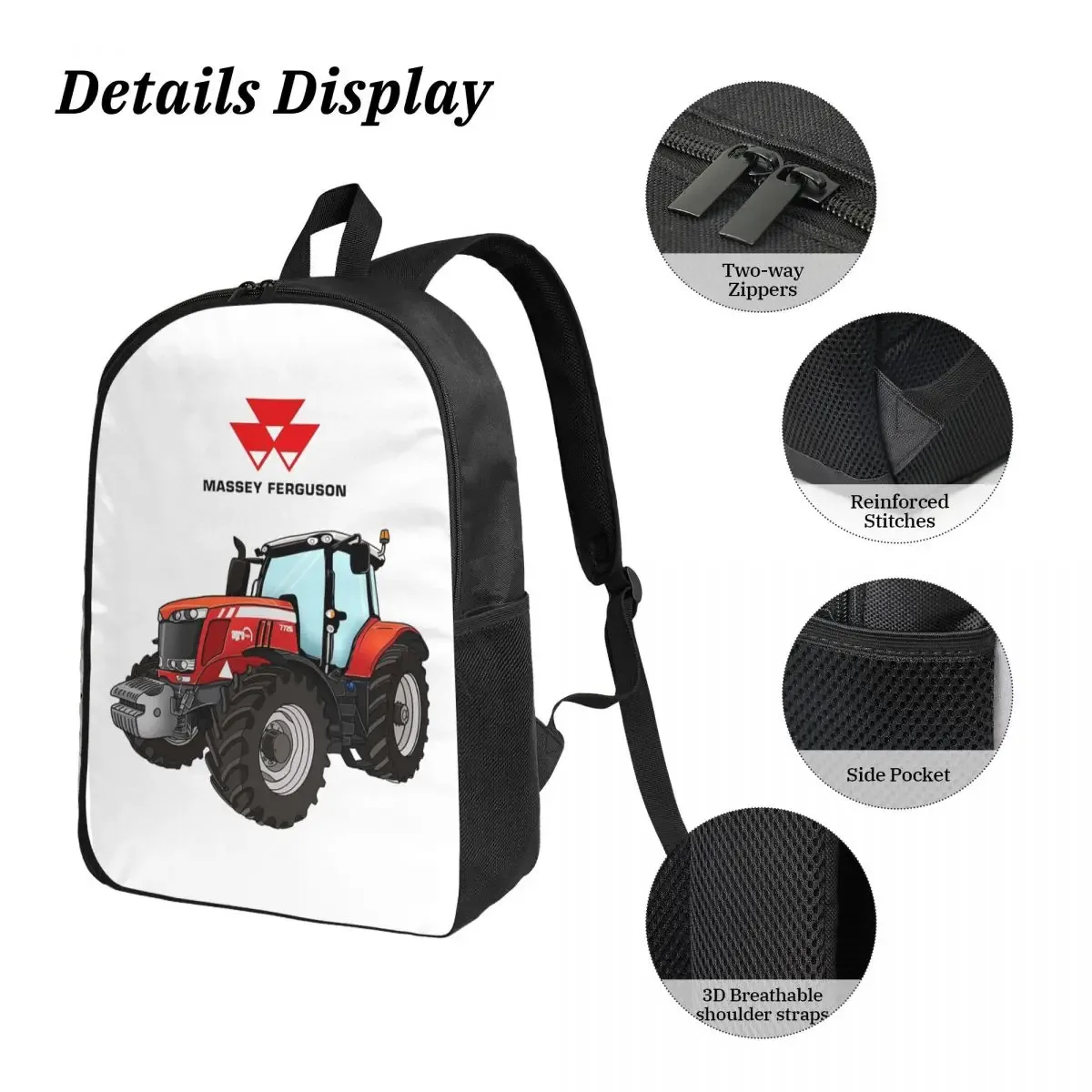 sac à dos pour étudiant massey ferguson tractor red tractor, sac d'école, sac à bandoulière pour ordinateur portable, sac à déjeuner isotherme 3ps, trousse à crayons