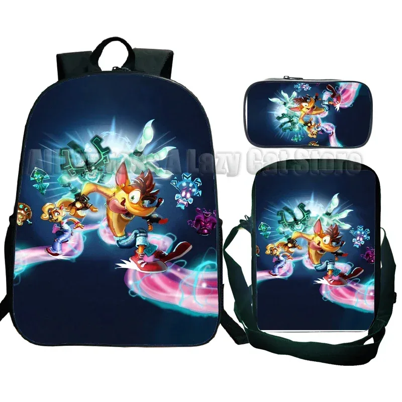 sac à dos crash bandicoot on the run 3 pièces pour élèves du primaire et du secondaire, sac à dos de dessin animé avec sac à bandoulière mochila