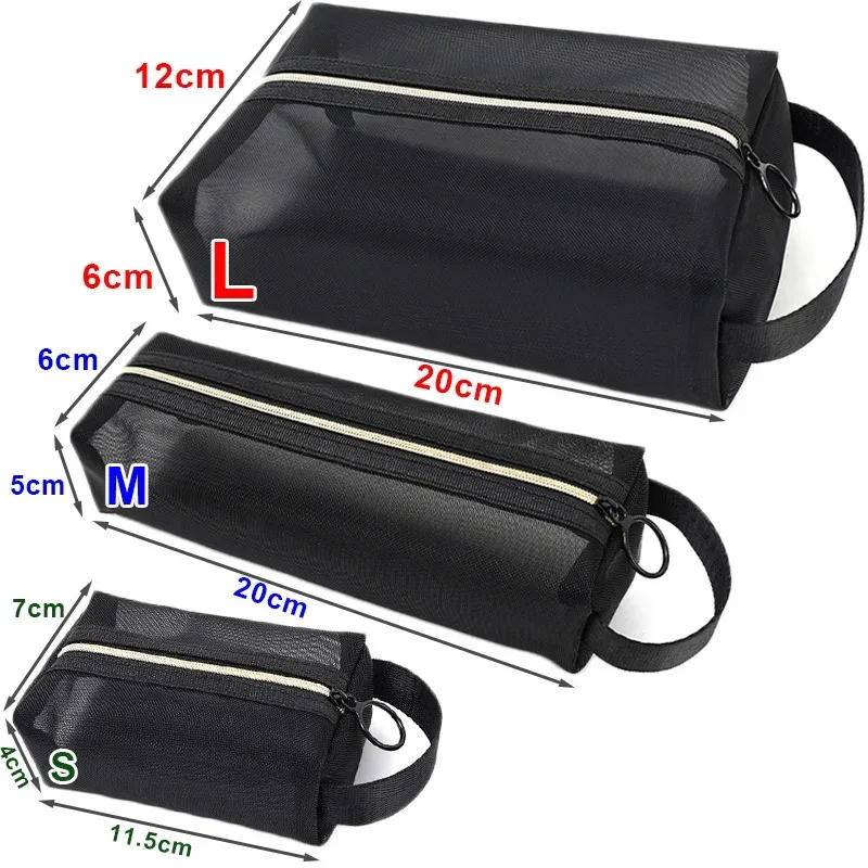 trousse de toilette en maille noire, sacs à cosmétiques pour hommes et femmes, solide, petit, grand voyage, organisateur de maquillage portable, pochette de rangement pour rouge à lèvres, 1/3 pièces