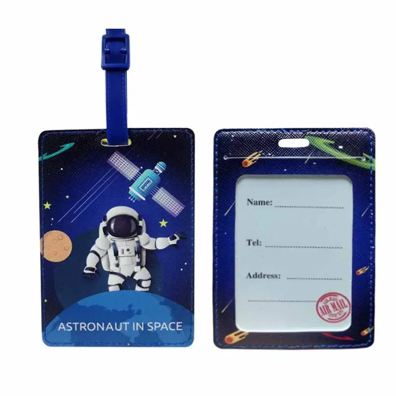 étiquette de bagage d'astronaute spatial mignon, accessoires de voyage pour femmes et hommes, valise en pu, porte-adresse d'identification, étiquette d'embarquement pour bagages, étiquette portable