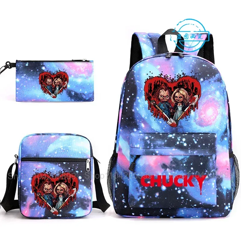 sacs à dos chucky pour enfants, 3 pièces, cartables pour étudiants et adolescents, sacs d'école pour garçons et filles, trousse à crayons, sacs à bandoulière, sac de voyage