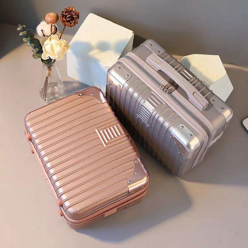 mini valise cosmétique étanche à la main pour enfants, valise d'embarquement légère, trousse de maquillage, 14"