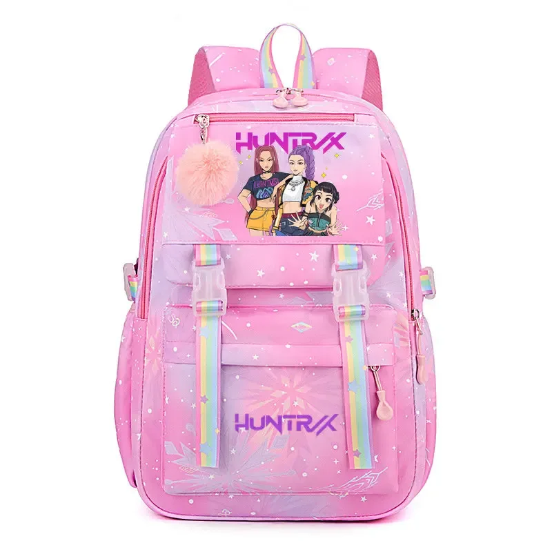 sacs à dos k-pop demon hunters, imprimés aux couleurs vives, en nylon, simples, grande capacité, pour l'école, avec boucle, pour ordinateur portable, pour adolescents