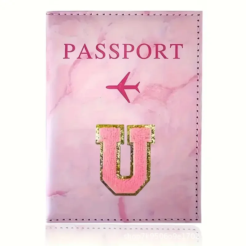 porte-passeport en cuir pu rose avec étiquette brodée, étui pour billets et cartes de crédit, accessoires de voyage