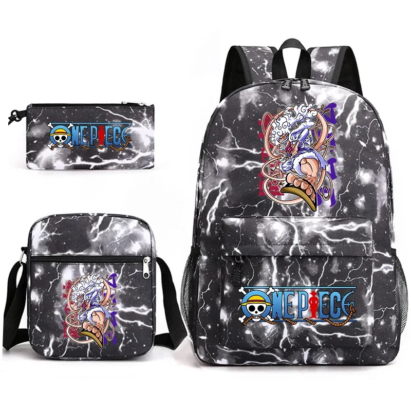 ensemble de sacs à dos d'école imprimés one piece luffy, 3 en 1, sac à bandoulière, trousse à crayons pour garçons, filles, enfants