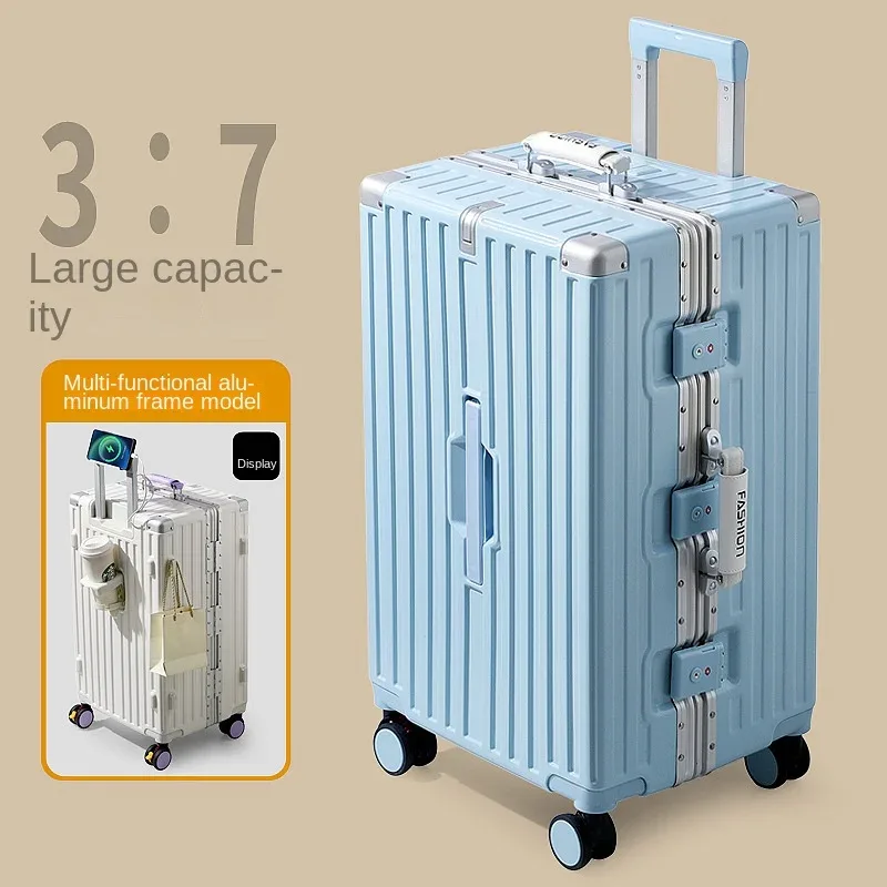 valise de voyage grande capacité bicolore 20-28 pouces avec cadre en aluminium renforcé, bagage en pc avec roues à frein, sac de cabine pour étudiant