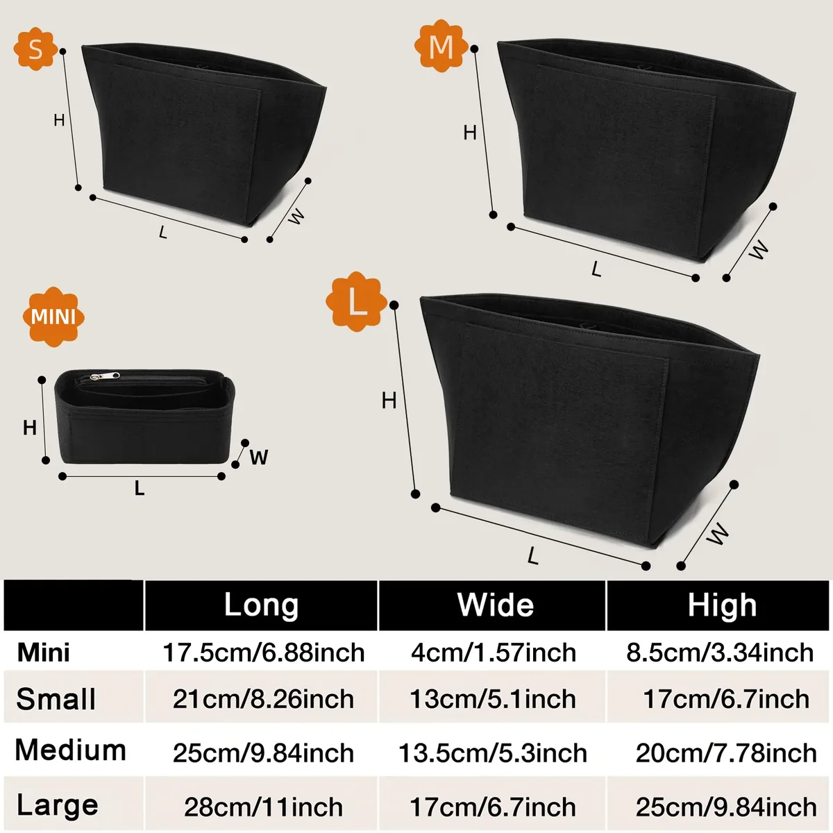 organisateur de sac fourre-tout en feutre avec fermeture éclair, insert multi-poches pour sac à main longchamp, rangement de maquillage, doublure de voyage
