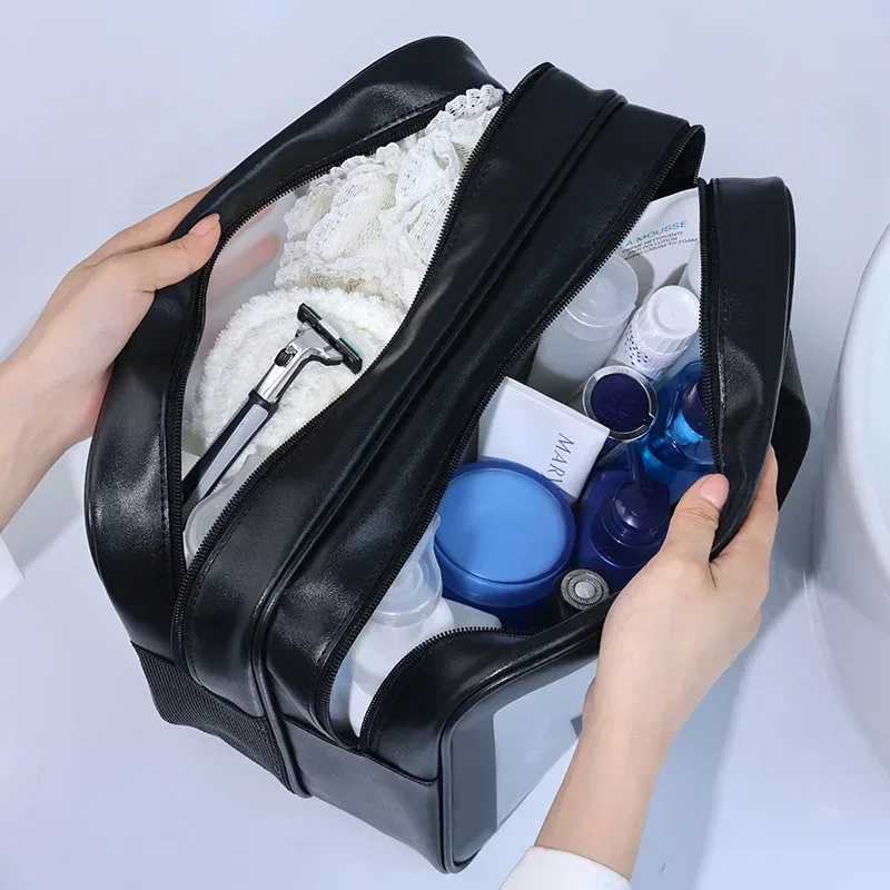 sac de maquillage en pu double transparent, séparation sèche-humide, sac de lavage portable, sac de rangement de cosmétiques, voyage fitness, essentiels de natation