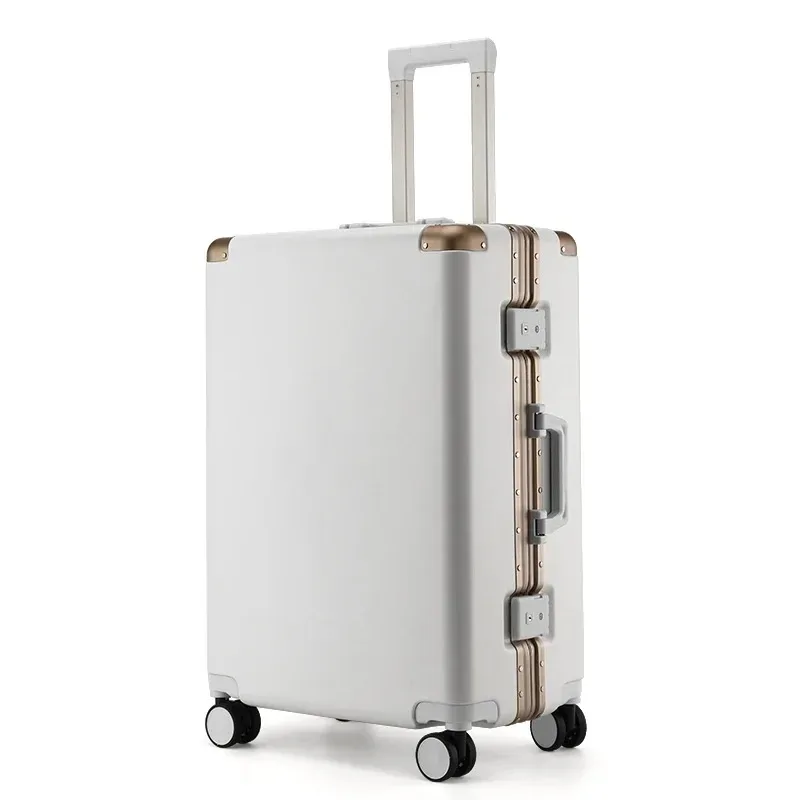 valise de voyage grande capacité couleur unie avec serrure à code, cadre en aluminium, cage à roulettes de luxe pour hommes et femmes