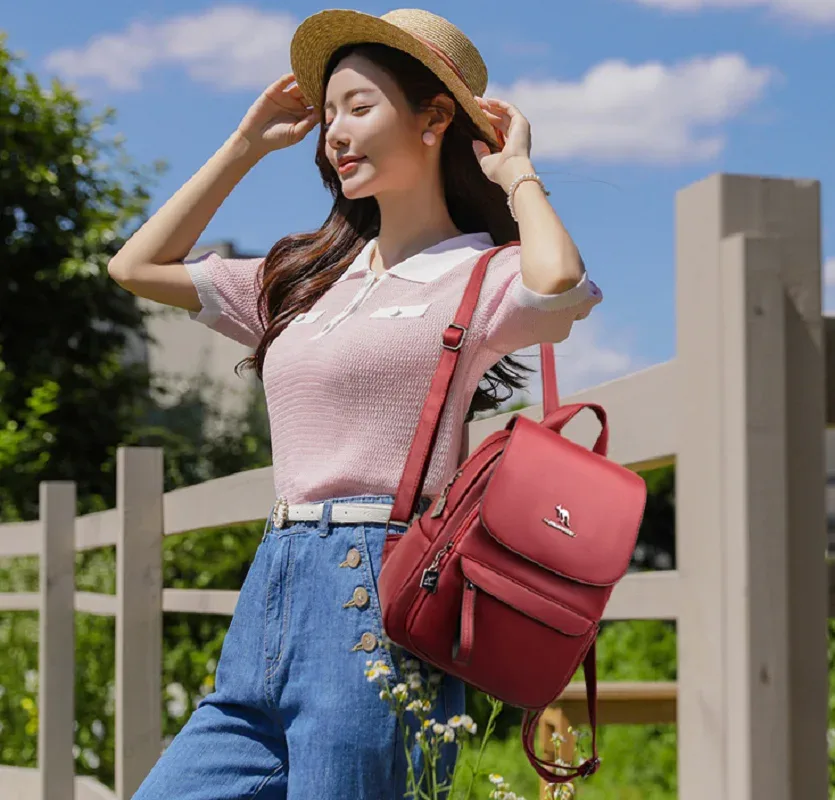 nouveau créateur de mode coréen pour femmes sac à dos en cuir souple grande capacité double sacs à bandoulière sac d'école sacs à dos de voyage décontractés